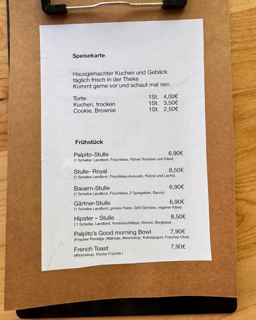 Speisekarte, Cafe Palpito in Ludwigshafen Süd