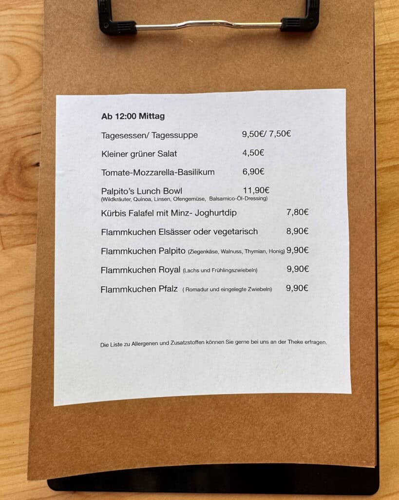 Speisekarte, Cafe Palpito in Ludwigshafen Süd