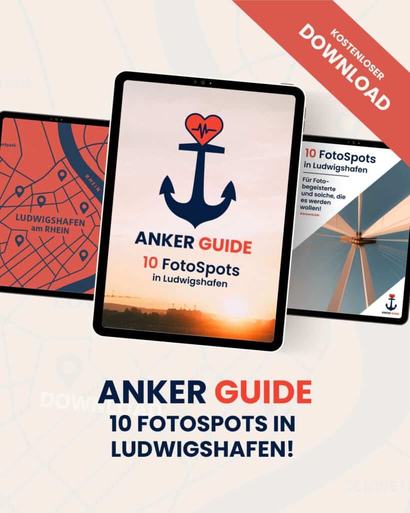 Lu.lebt! Anker Guide 10 Fotospots Mockup mit Vorschaubildern und Stadtkarte
