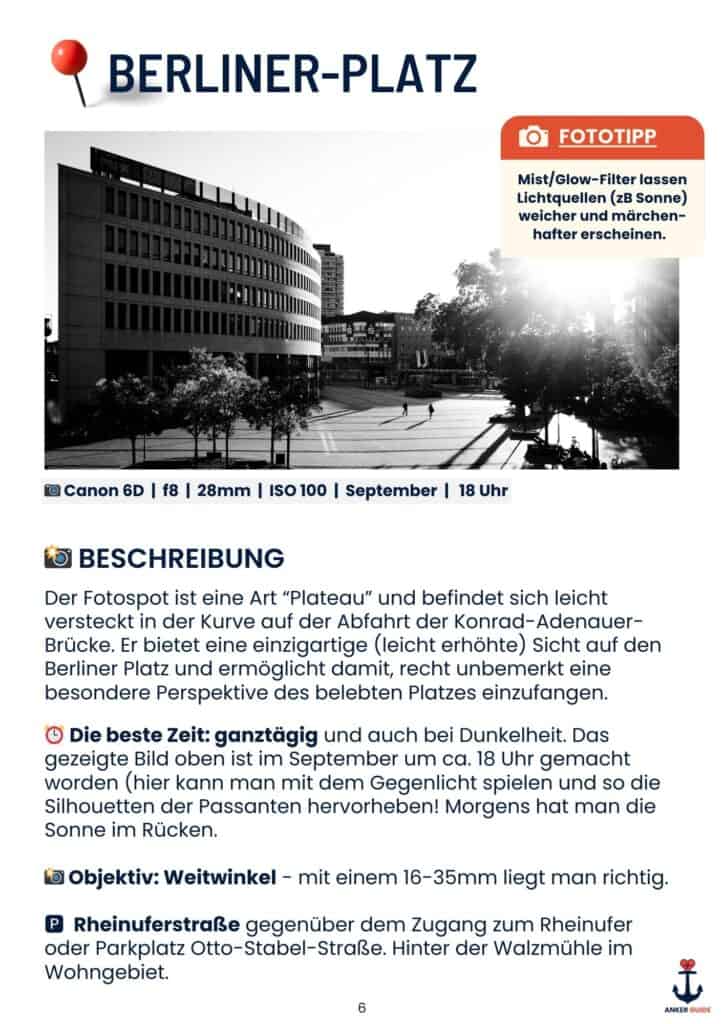 Foto Spot 1 im Anker Guide - Berliner Platz in schwarz-weiß mit Tipps und Details zur Örtlichkeit