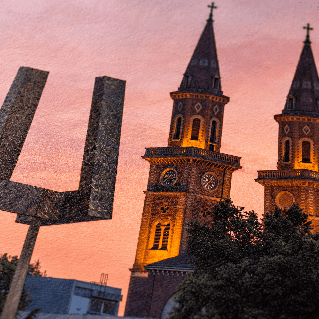 Papierstruktur · Illustration mit St. Ludwig · Abendglut
